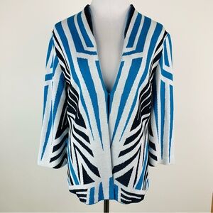 Ming Wang Blue Striped Knit Cardigan Sweater Size Small